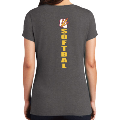 Ladies Triblend Vneck with state softball spine Thumbnail